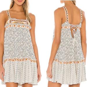 Free People Boarderline Floral Boho Ivory Linen Tank Dress - S